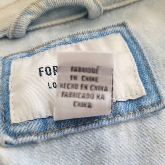 Forever 21 Boyfriend Vintage Washed Denim Jean Jacket Medium Blue - Picture 11 of 12